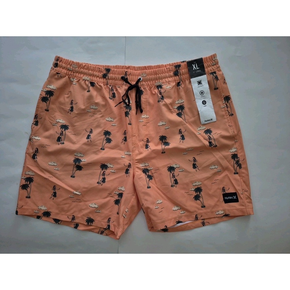 Hurley‎ Shorts Men Extra Large 38" Orange Hawaiian Hula Drawstring Swim NWT